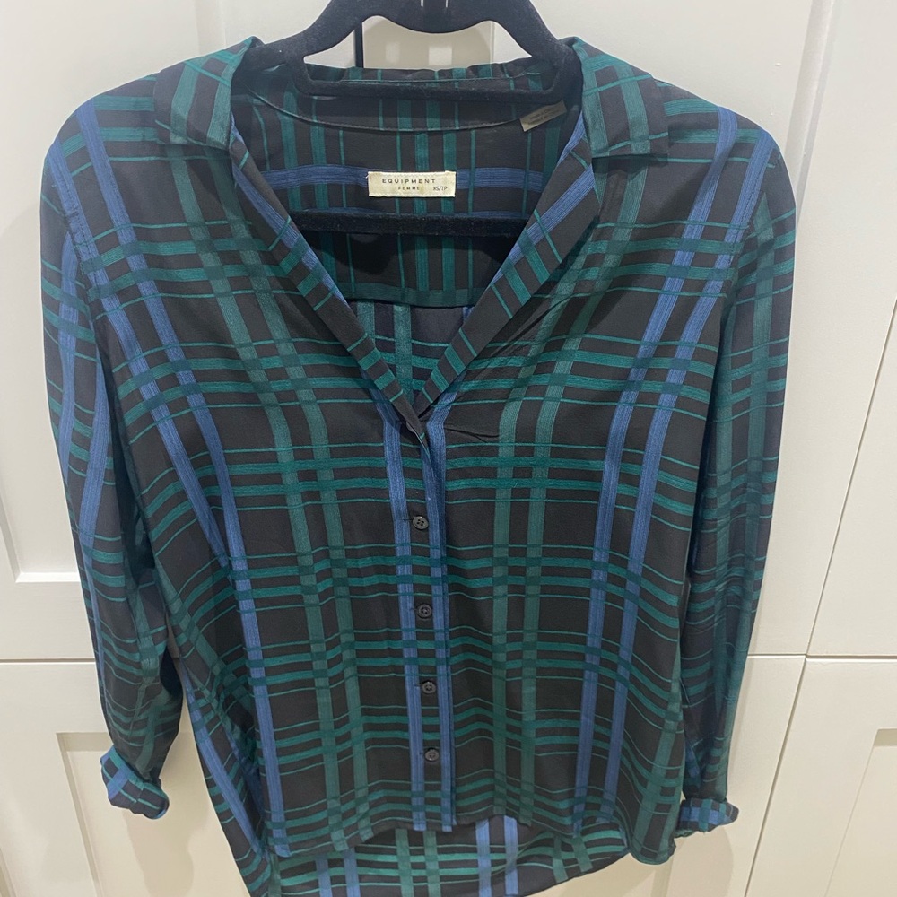 Equipment Black and Green Plaid Shirt